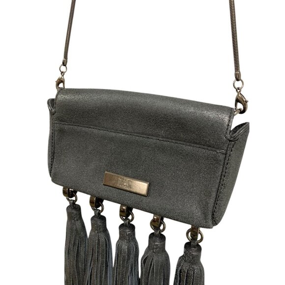 Zac Posen Heavy Tassel Brushed Black Leather Shoulderbag Clutch Hand Strap - Picture 5 of 11